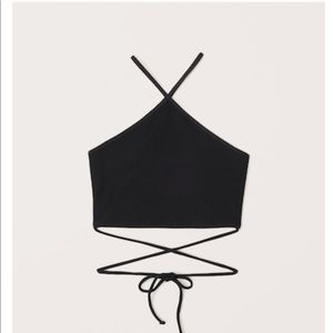 Abercrombie Ribbed Cropped Halter Tie Top